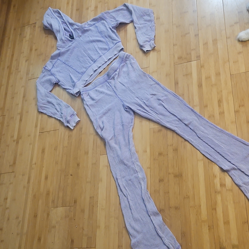 Wild Fable Lavender Thermal adorable pant shorty hooded top set